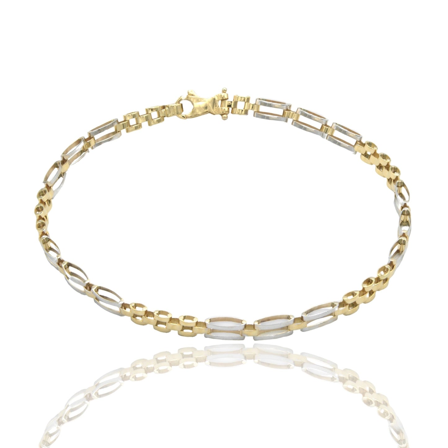 Bracciali Oro Giallo Oro Bianco Oro 18 carati Targhe Alternate E Maglie Solo Oro cm. 21,5
