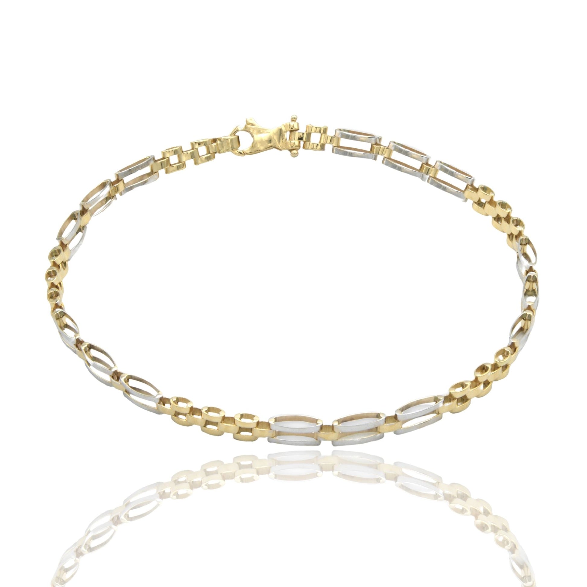 Bracciali Oro Giallo Oro Bianco Oro 18 carati Targhe Alternate E Maglie Solo Oro cm. 21,5