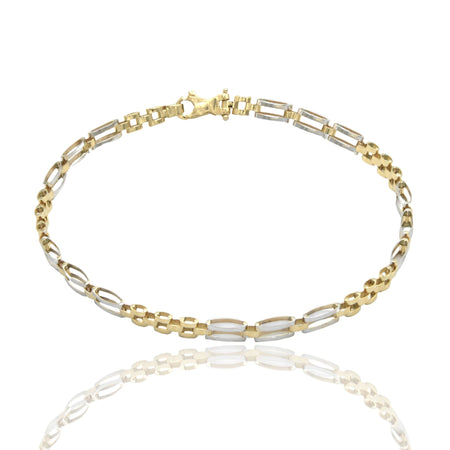 Bracciali Oro Giallo Oro Bianco Oro 18 carati Targhe Alternate E Maglie Solo Oro cm. 21,5