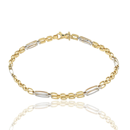Bracciale Oro Giallo Oro Bianco Oro 18 carati Targhe Alternate E Maglie Solo Oro cm. 21