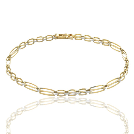 Bracciale Oro Giallo Oro Bianco Oro 18 carati Targhe Alternate E Maglie Solo Oro cm. 20.5