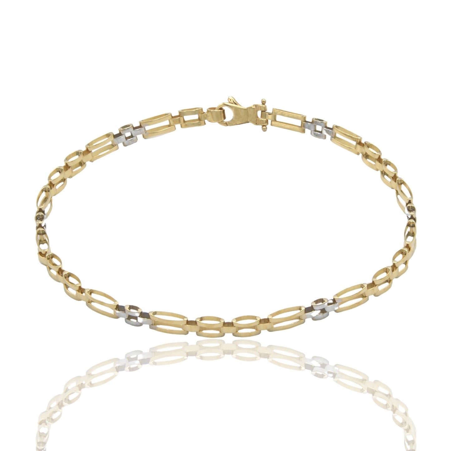 Bracciale Oro Giallo Oro Bianco Oro 18 carati Targhe Alternate E Maglie Solo Oro cm. 20.5