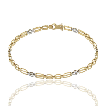 Bracciale Oro Giallo Oro Bianco Oro 18 carati Targhe Alternate E Maglie Solo Oro cm. 20.5