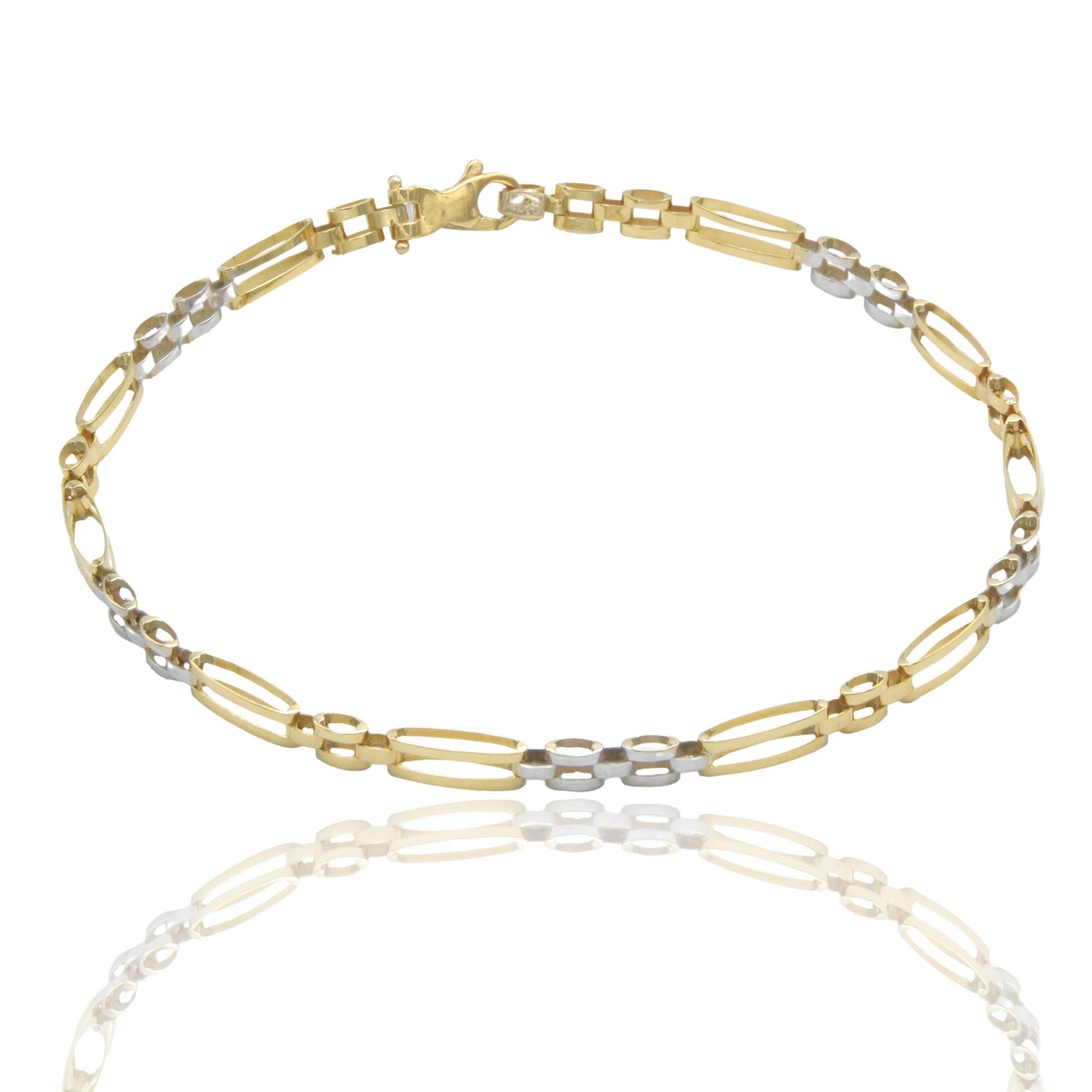 Bracciale Oro Giallo Oro Bianco Oro 18 carati Targhe Alternate E Maglie Solo Oro cm. 20.5