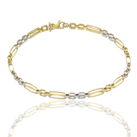 Bracciale Oro Giallo Oro Bianco Oro 18 carati Targhe Alternate E Maglie Solo Oro cm. 20.5