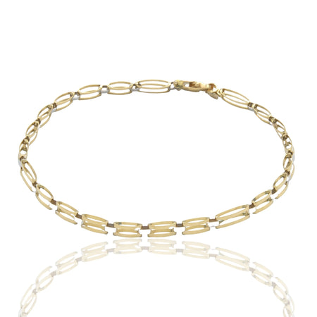 Bracciale Oro Giallo Oro Bianco Oro 18 carati Targhe Alternate E Maglie Solo Oro cm. 20.5