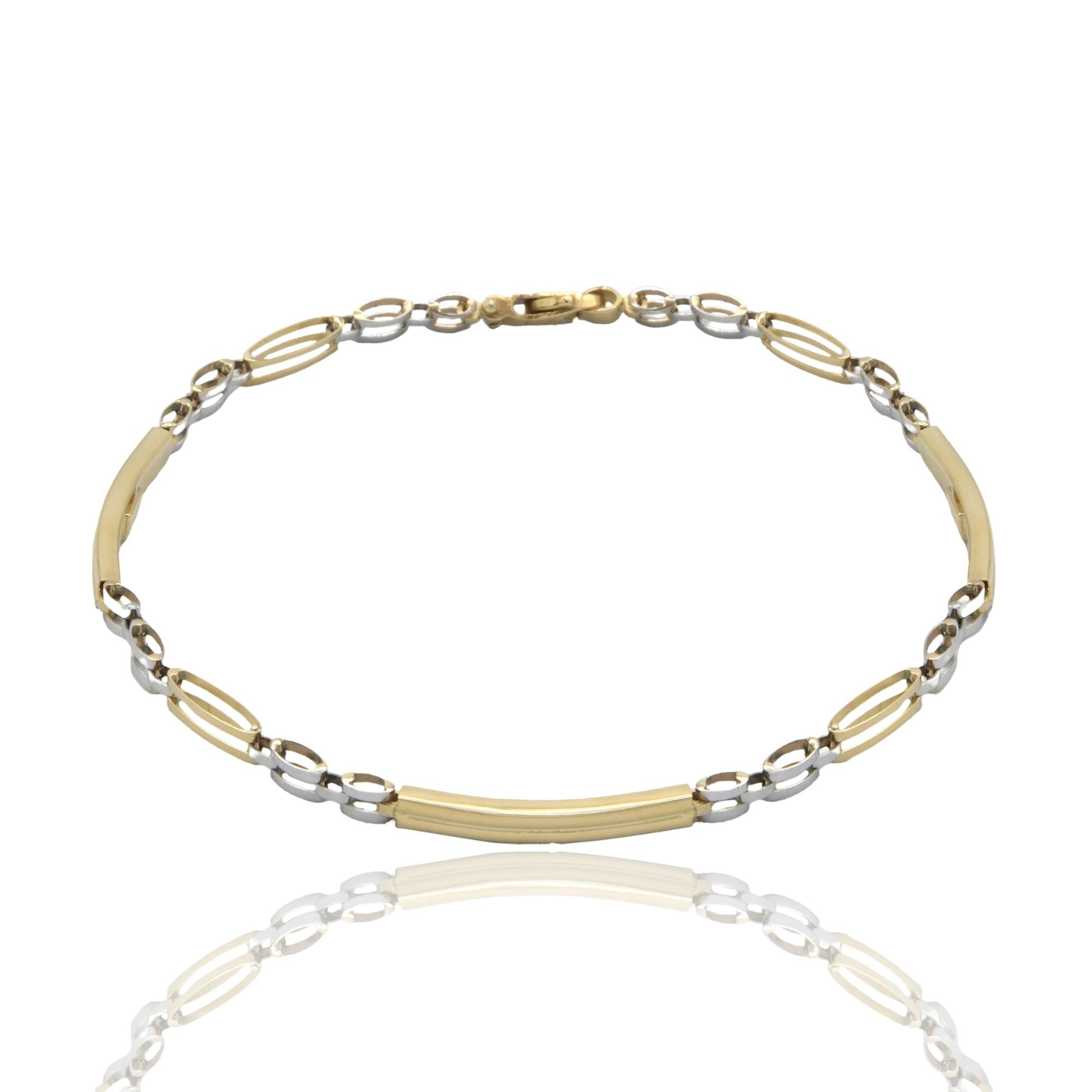 Bracciale Oro Giallo Oro Bianco Oro 18 carati Targhe Alternate Solo Oro