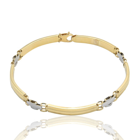 Bracciale Oro Giallo Oro Bianco Oro 18 carati Targhe Alternate E Maglie Solo Oro