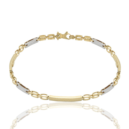 Bracciale Oro Giallo Oro Bianco Oro 18 carati Targhe Alternate E Maglie Solo Oro
