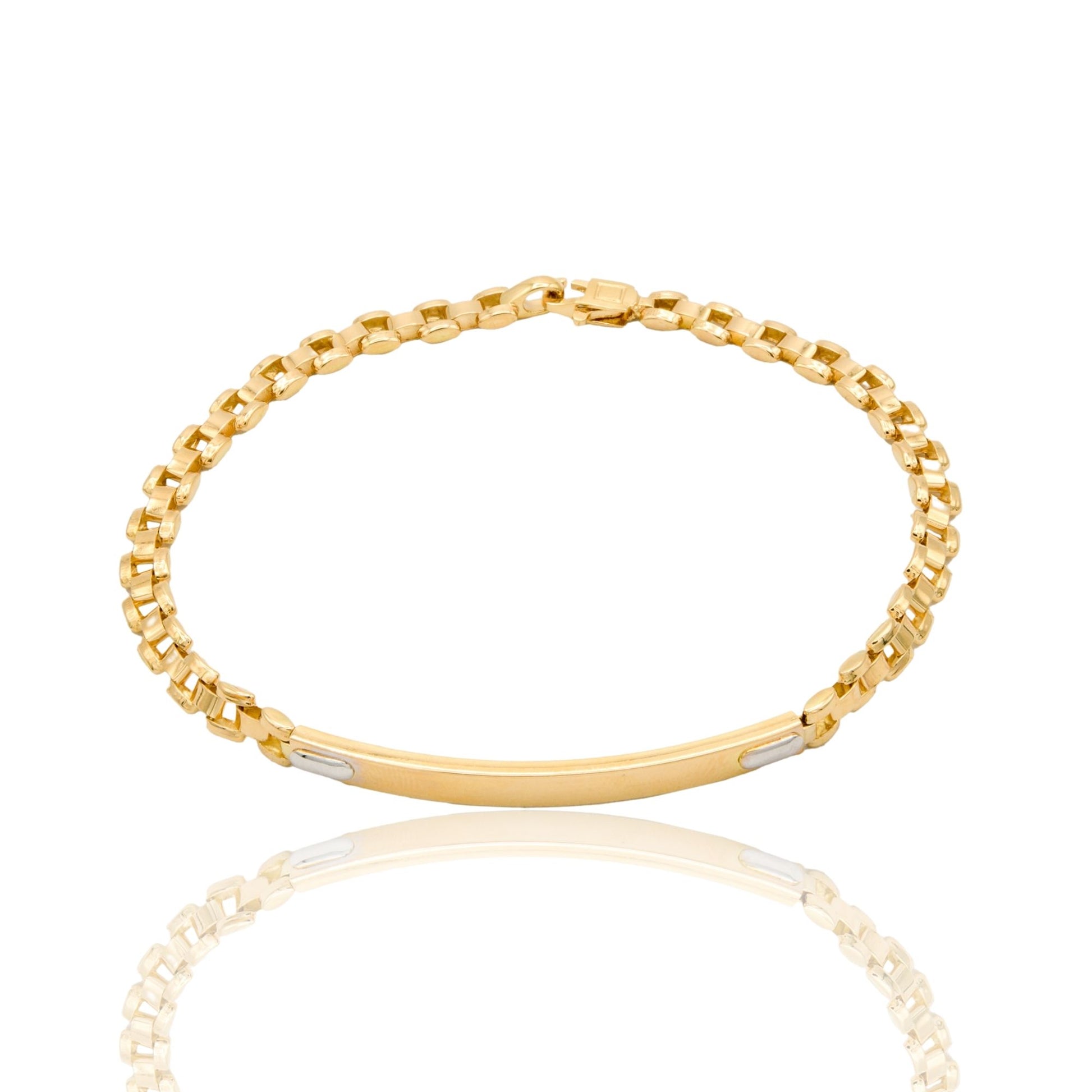 Bracciale Oro Giallo Oro Bianco Oro 18 carati Targhe Alternate E Maglie Solo Oro