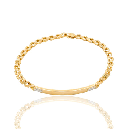 Bracciale Oro Giallo Oro Bianco Oro 18 carati Targhe Alternate E Maglie Solo Oro