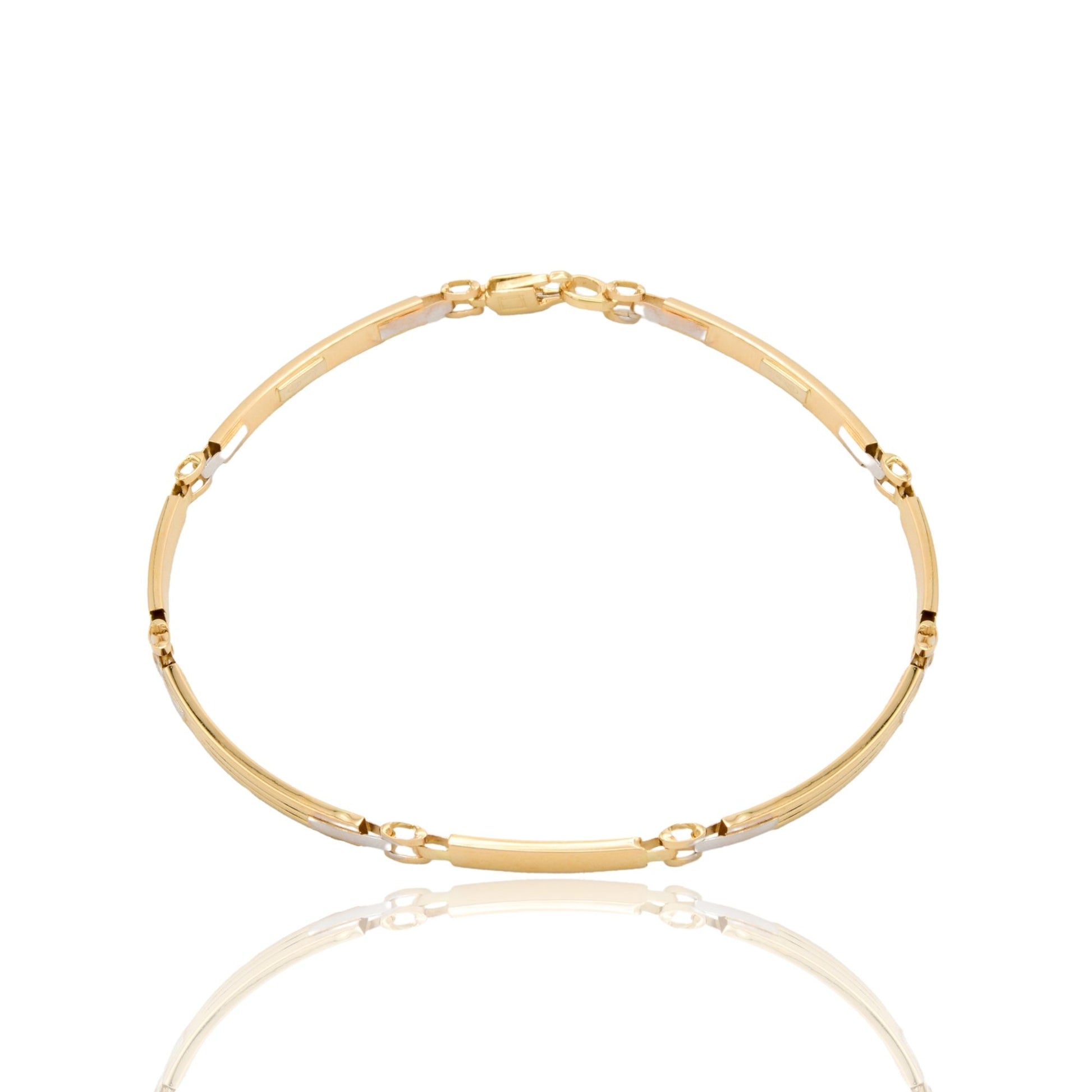 Bracciale Oro Giallo Oro Bianco Oro 18 carati Targhe Alternate Solo Oro