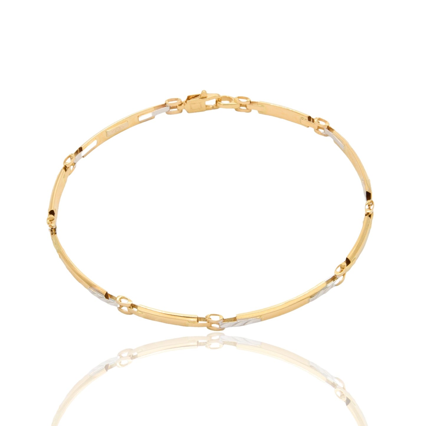 Bracciale Oro Giallo Oro Bianco Oro 18 carati Targhe Alternate Solo Oro