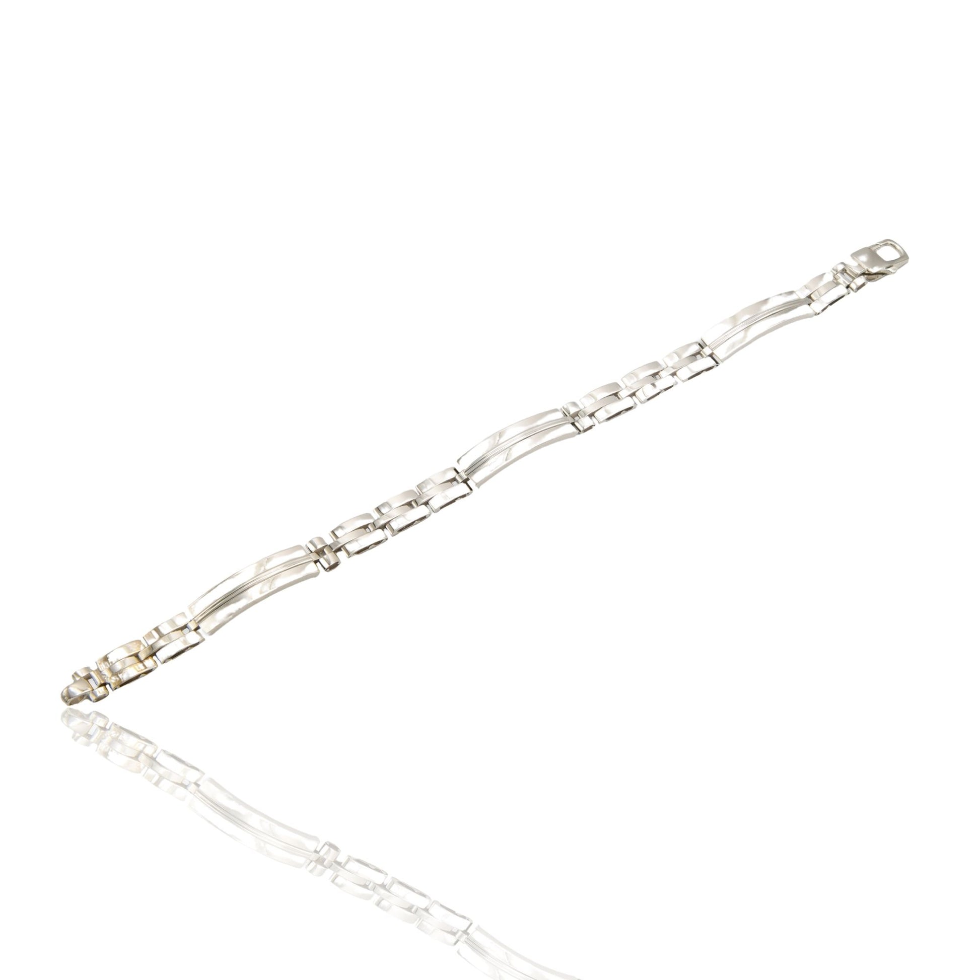 Bracciale Oro Bianco Oro 18 carati Targhe E Maglie Solo Oro cm. 21,5
