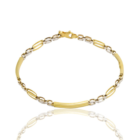 Bracciale Oro Giallo Oro Bianco Oro 18 carati Targhe E Maglie Solo Oro cm. 20