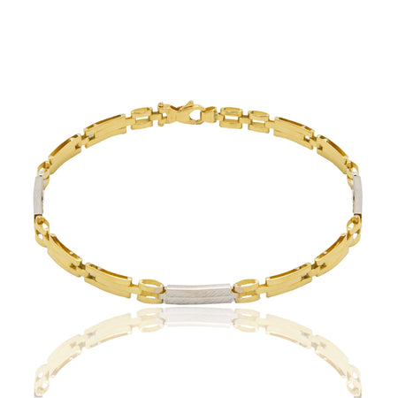 Bracciale Oro Giallo Oro Bianco Oro 18 carati Targhe E Maglie Solo Oro