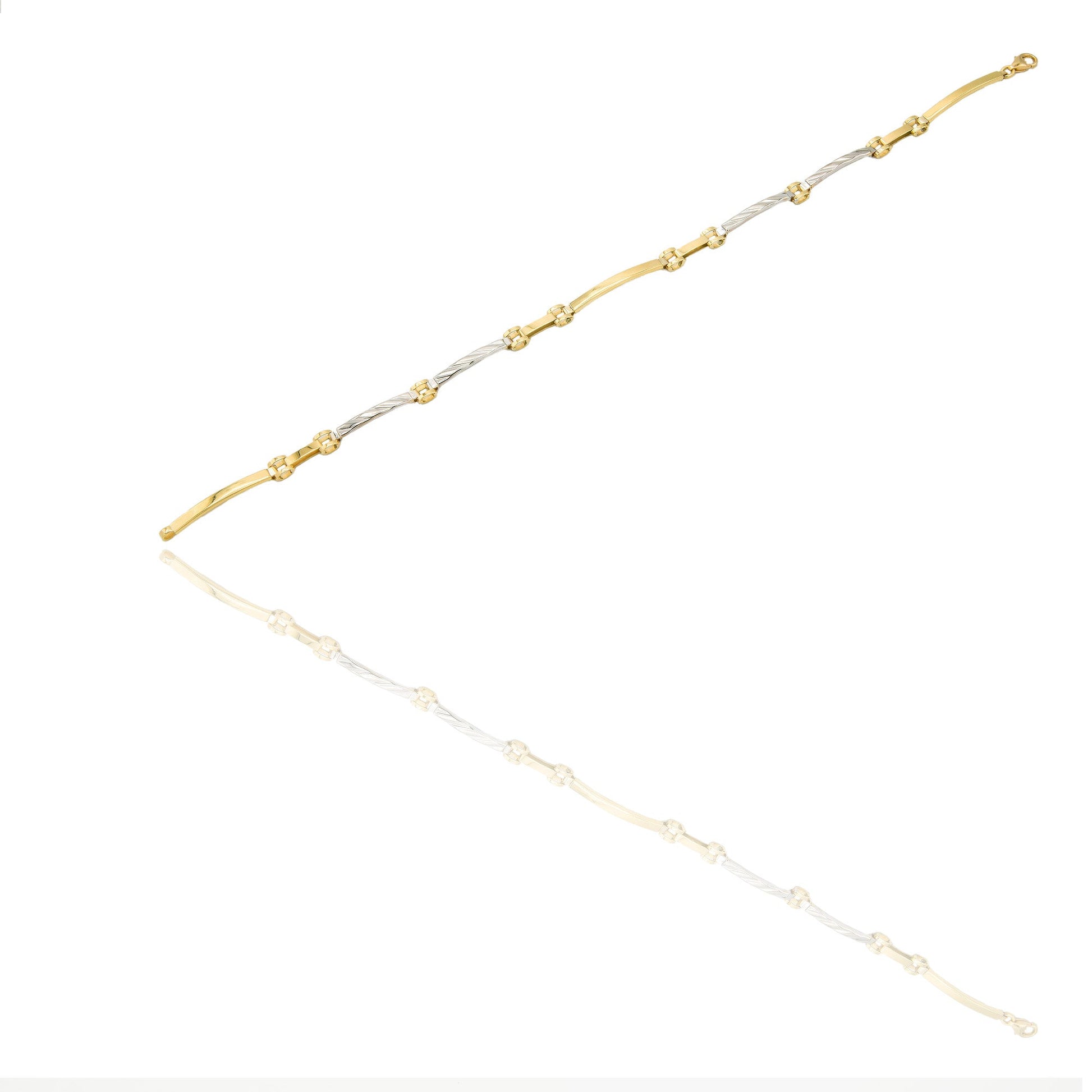 Bracciali Oro Giallo Oro Bianco Oro 18 carati maglie morbide e targhe alternate Solo oro 20,5cm x 0,4cm