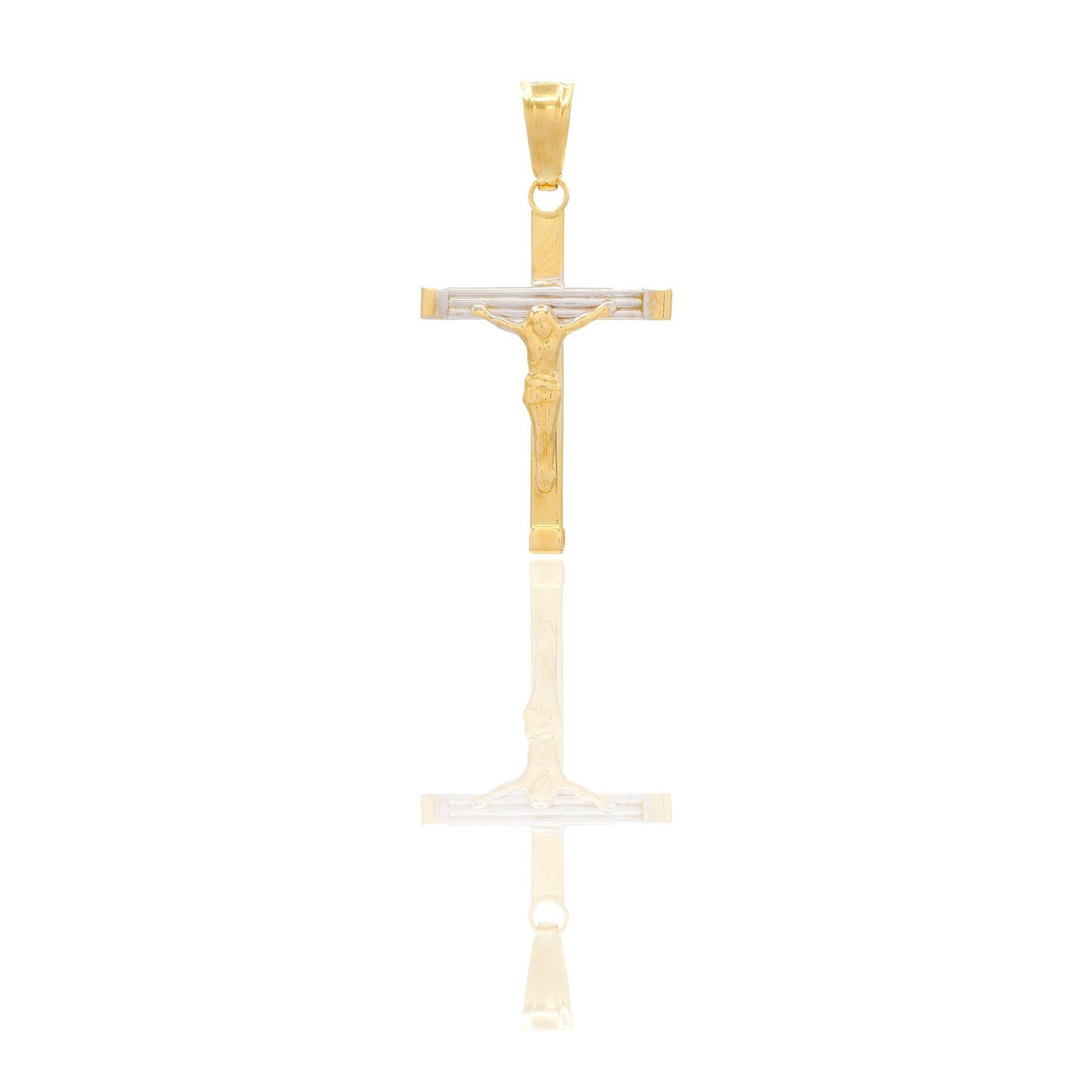 Ciondoli Oro Giallo Oro Bianco Oro 18 carati Croce con Cristo rigata Solo oro 3,3 cm x 1,8cm