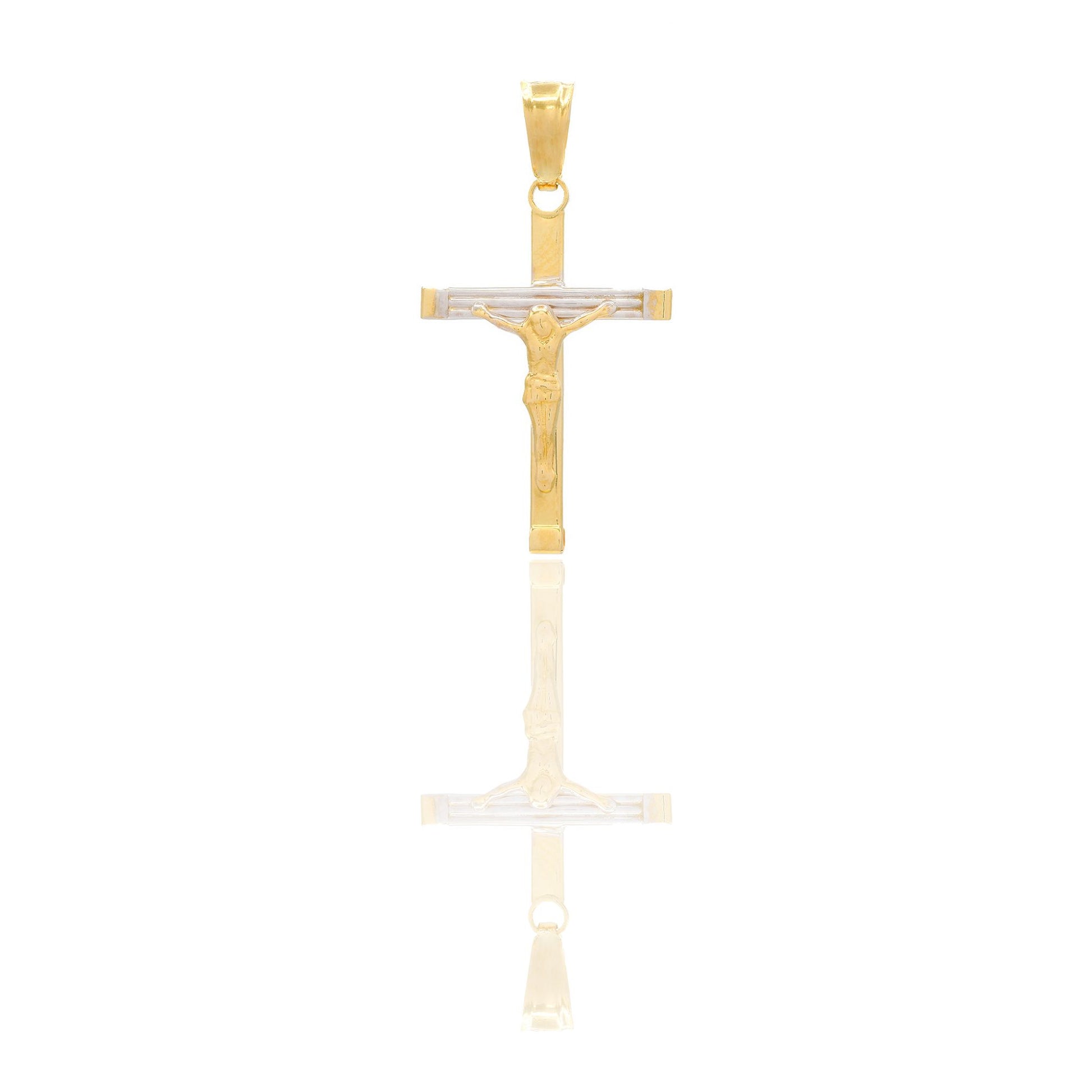Ciondoli Oro Giallo Oro Bianco Oro 18 carati Croce con Cristo rigata Solo oro 3,3 cm x 1,8cm