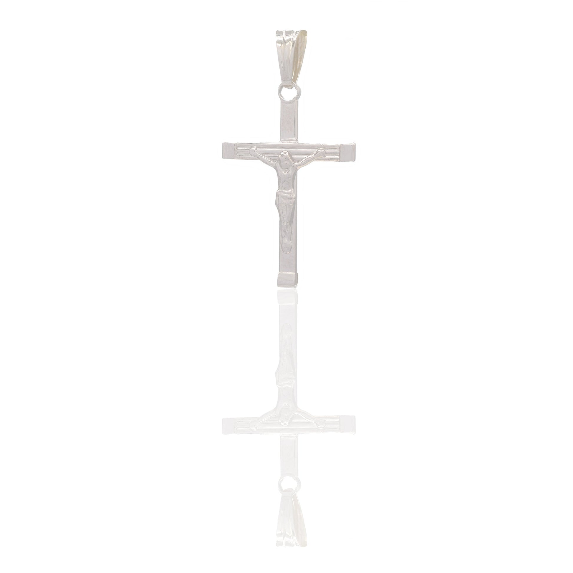 Ciondoli Oro Bianco Oro 18 carati Croce con Cristo rigata Solo oro 3,3 cm x 1,8cm