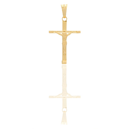 Ciondoli Oro Giallo Oro 18 carati Croce con Cristo rigata Solo oro 3,3 cm x 1,8cm