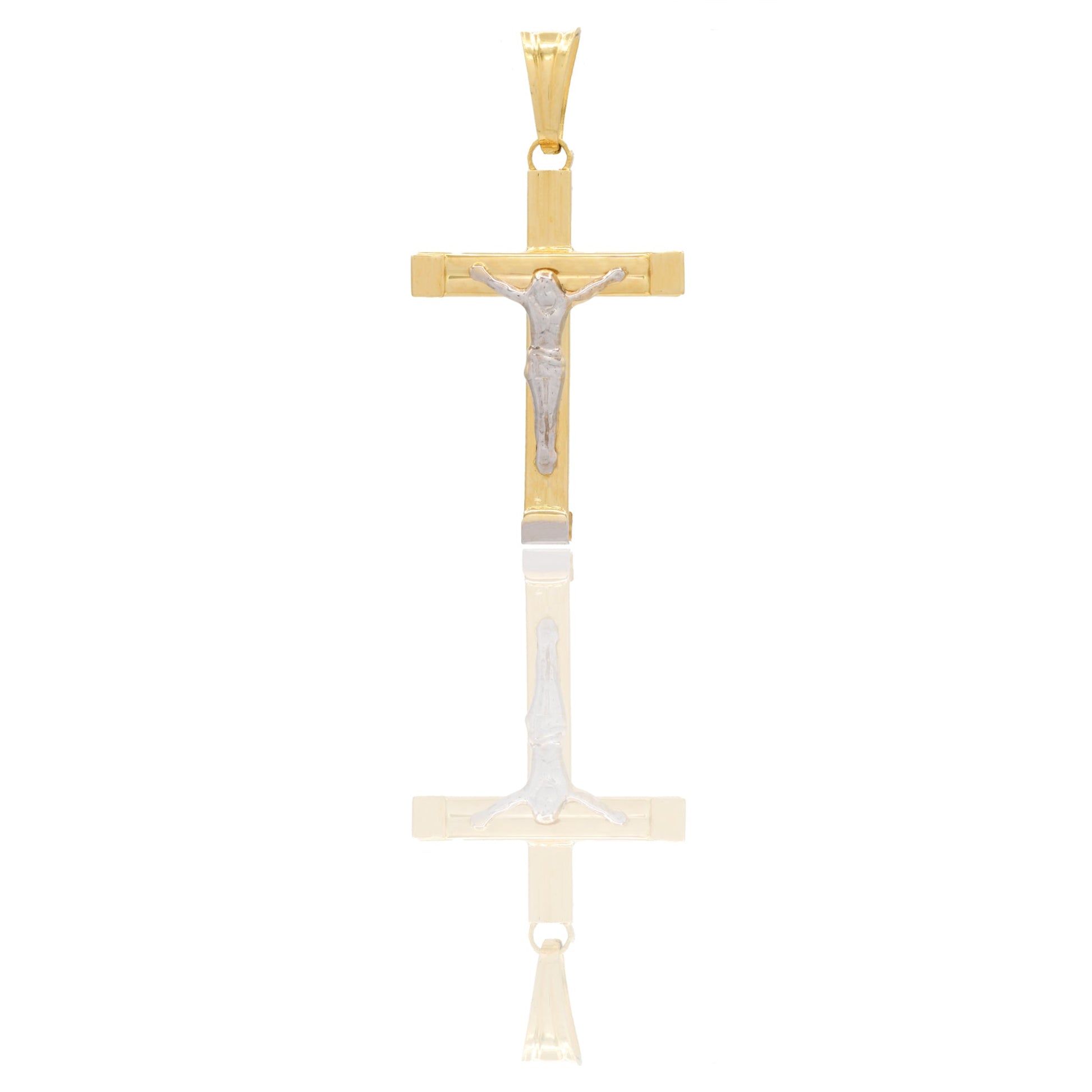 Ciondoli Oro Giallo Oro Bianco Oro 18 carati Croce con Cristo rigata Solo oro 3,3 cm x 1,8cm
