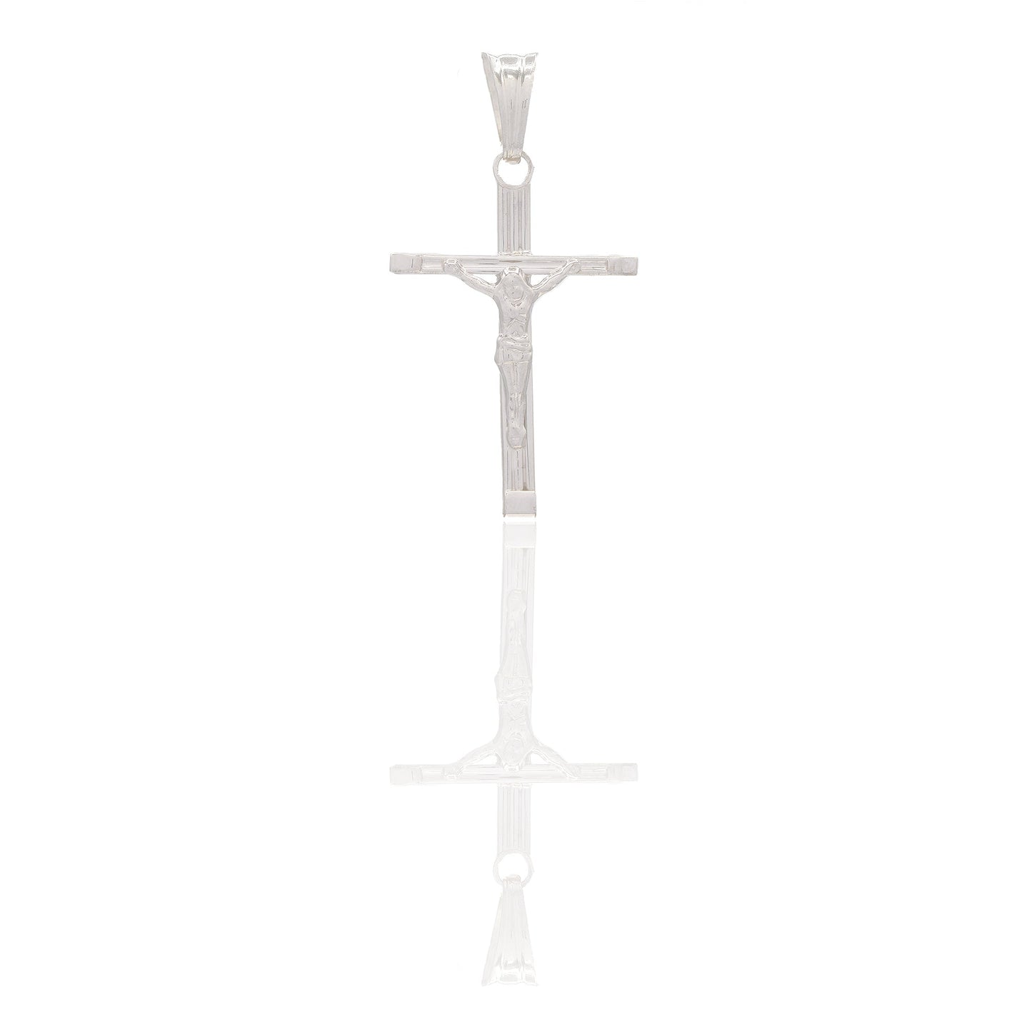 Ciondoli Oro Bianco Oro 18 carati Croce con Cristo rigata Solo oro 3,3 cm x 1,8cm