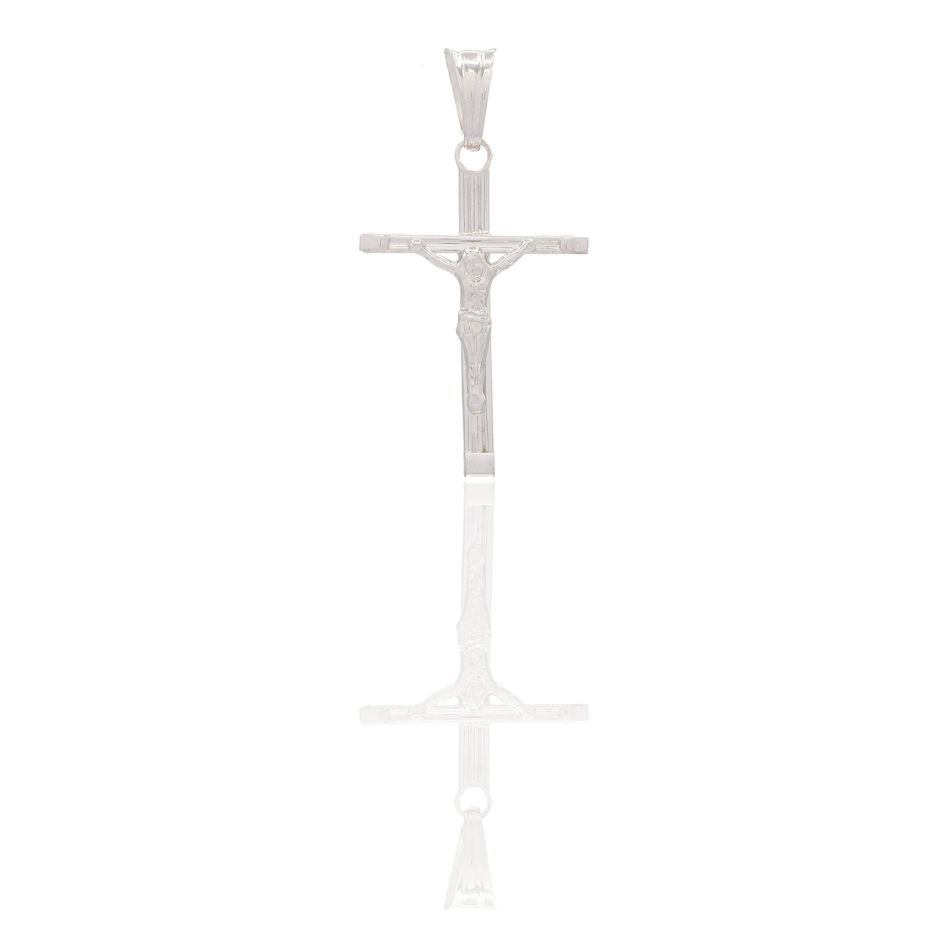 Ciondoli Oro Bianco Oro 18 carati Croce con Cristo rigata Solo oro 3,3 cm x 1,8cm