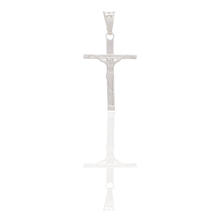 Ciondoli Oro Bianco Oro 18 carati Croce con Cristo rigata Solo oro 3,3 cm x 1,8cm