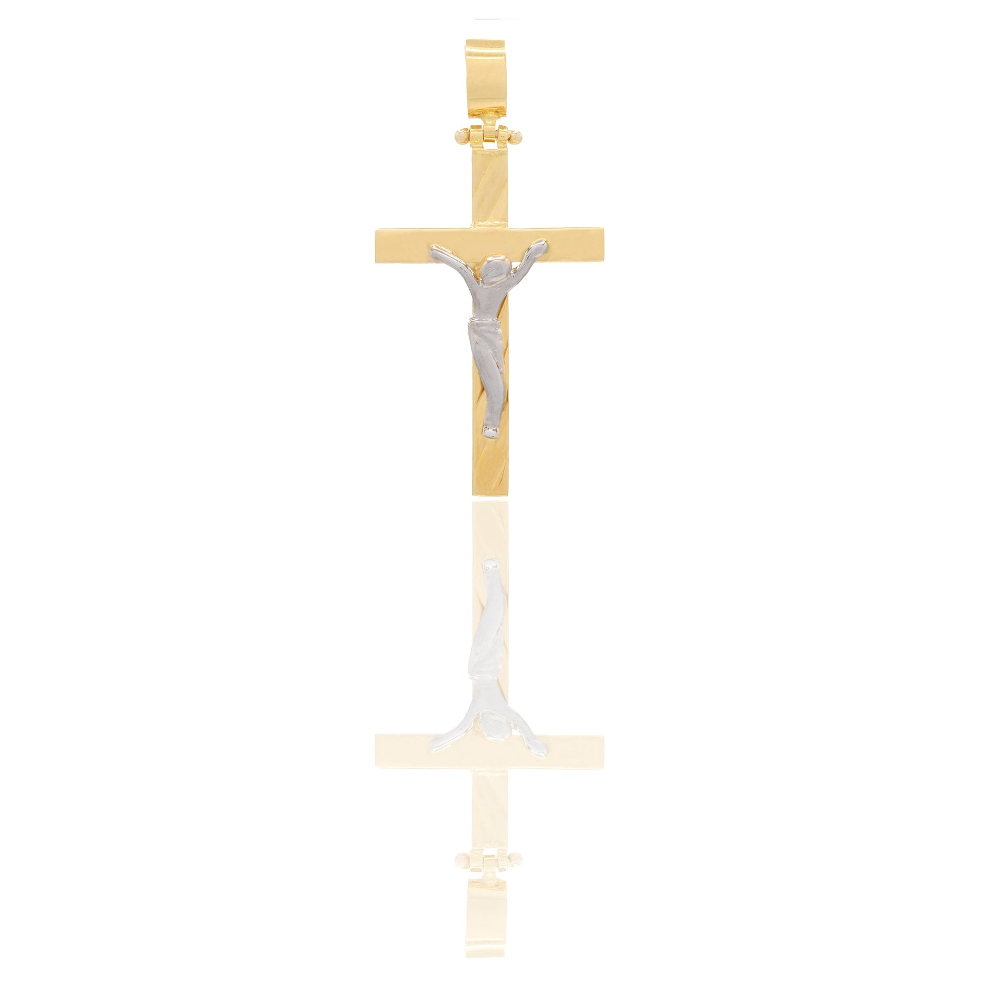 Ciondoli Oro Giallo Oro Bianco Oro 18 carati Croce con Cristo rigata Solo oro 3,5 cm x 2cm