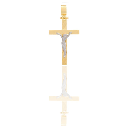 Ciondoli Oro Giallo Oro Bianco Oro 18 carati Croce con Cristo rigata Solo oro 3,5 cm x 2cm