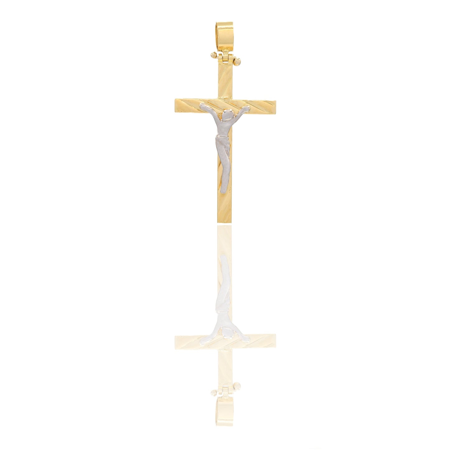Ciondoli Oro Giallo Oro Bianco Oro 18 carati Croce con Cristo rigata Solo oro 4 cm x 2 cm