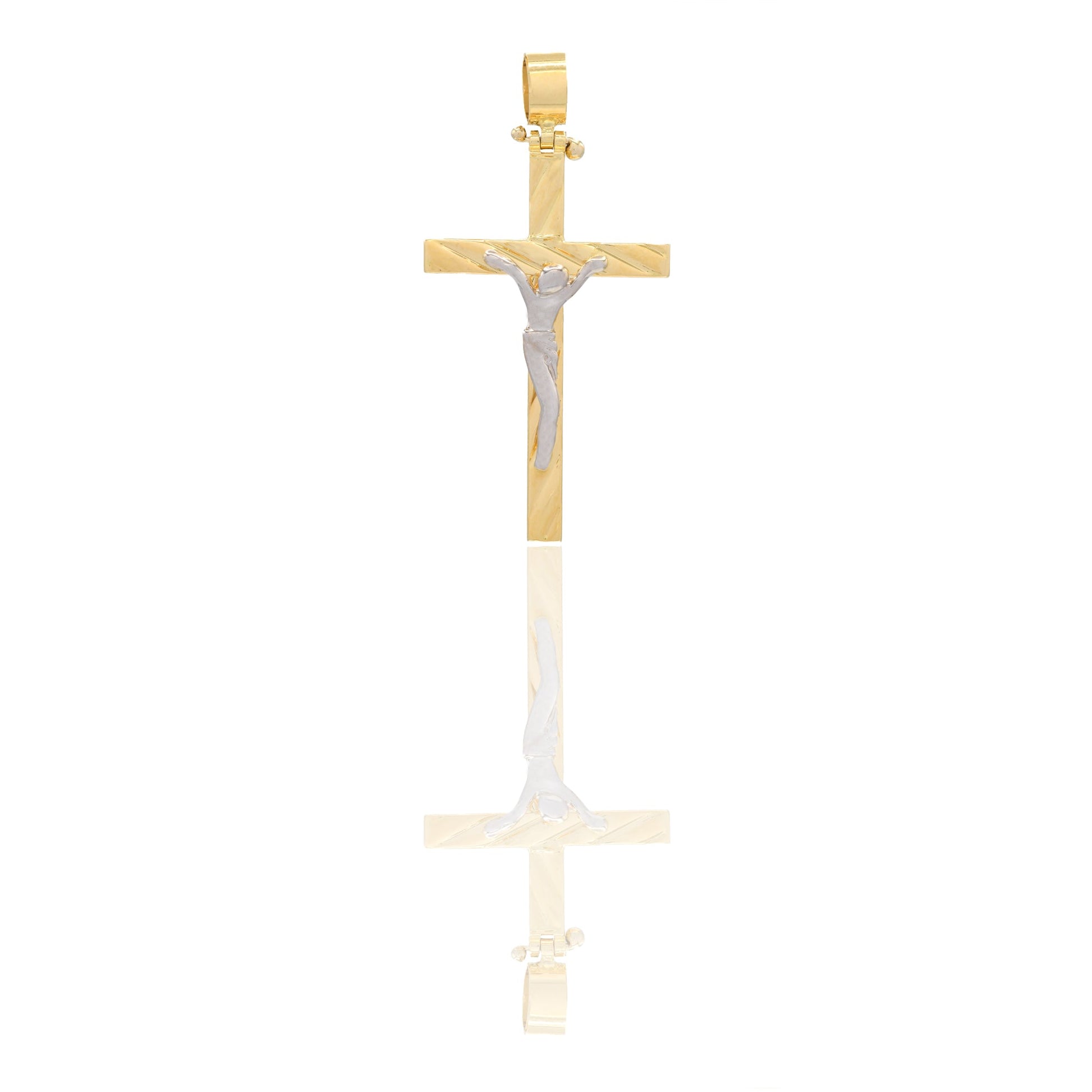 Ciondoli Oro Giallo Oro Bianco Oro 18 carati Croce con Cristo rigata Solo oro 4 cm x 2 cm