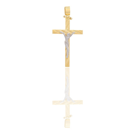 Ciondoli Oro Giallo Oro Bianco Oro 18 carati Croce con Cristo rigata Solo oro 4 cm x 2 cm