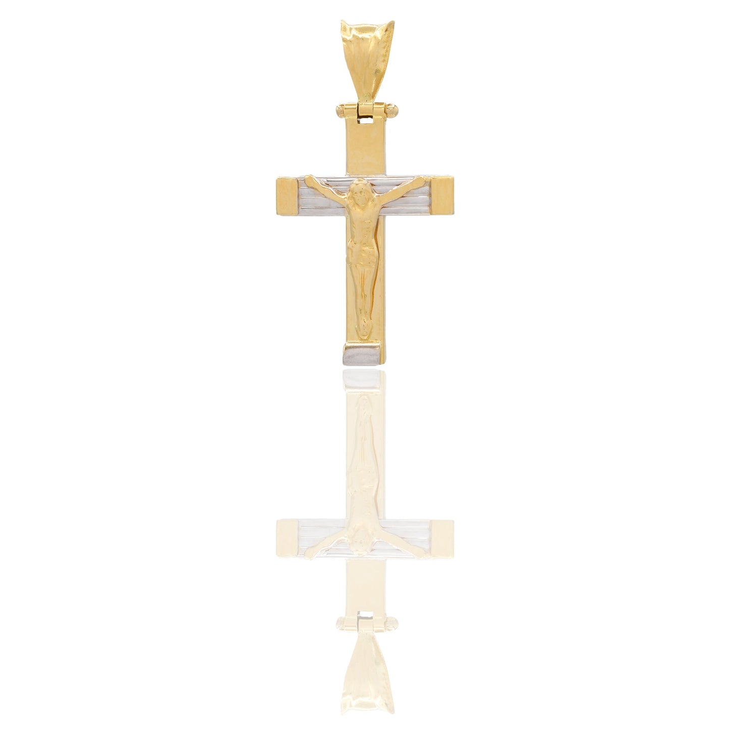 Ciondoli Oro Giallo Oro Bianco Oro 18 carati Croce con Cristo rigata Solo oro 3,3 cm X 1,8cm