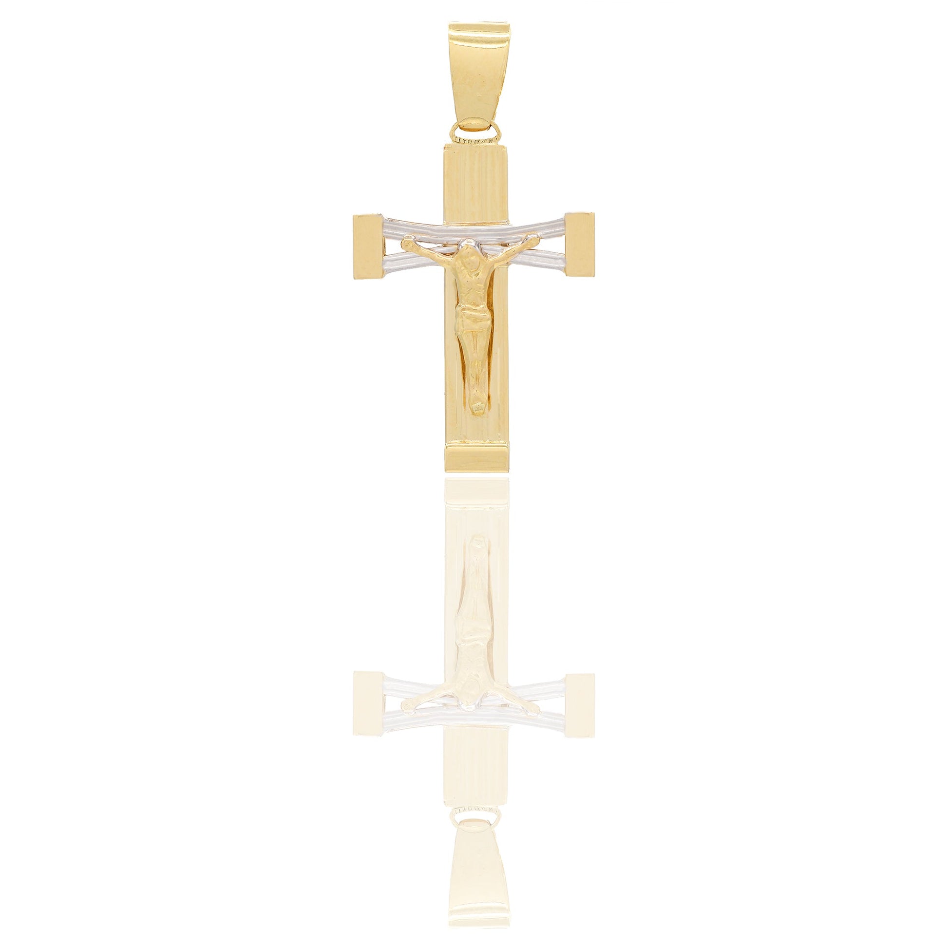 Ciondoli Oro Giallo Oro Bianco Oro 18 carati Croce con Cristo traforata rigata Solo oro 3,4cm x 1,8cm