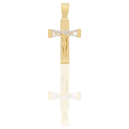 Ciondoli Oro Giallo Oro Bianco Oro 18 carati Croce con Cristo traforata rigata Solo oro 3,4cm x 1,8cm