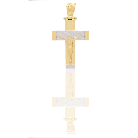 Ciondoli Oro Giallo Oro Bianco Oro 18 carati Croce con Cristo rigata Solo oro 3,4cm x 1,8cm