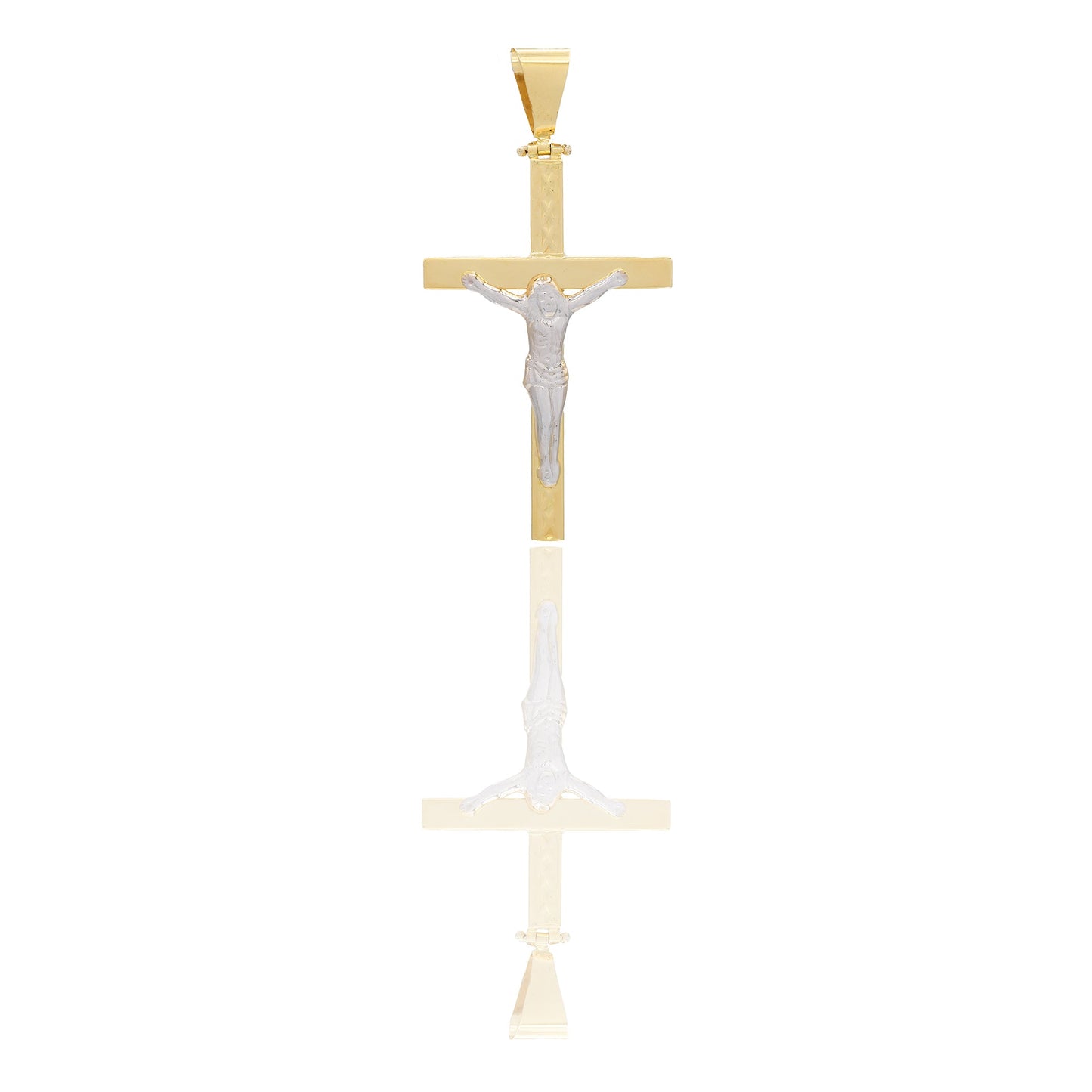 Ciondoli Oro Giallo Oro Bianco Oro 18 carati Croce con Cristo martellata Solo oro 5,7cm x 3cm