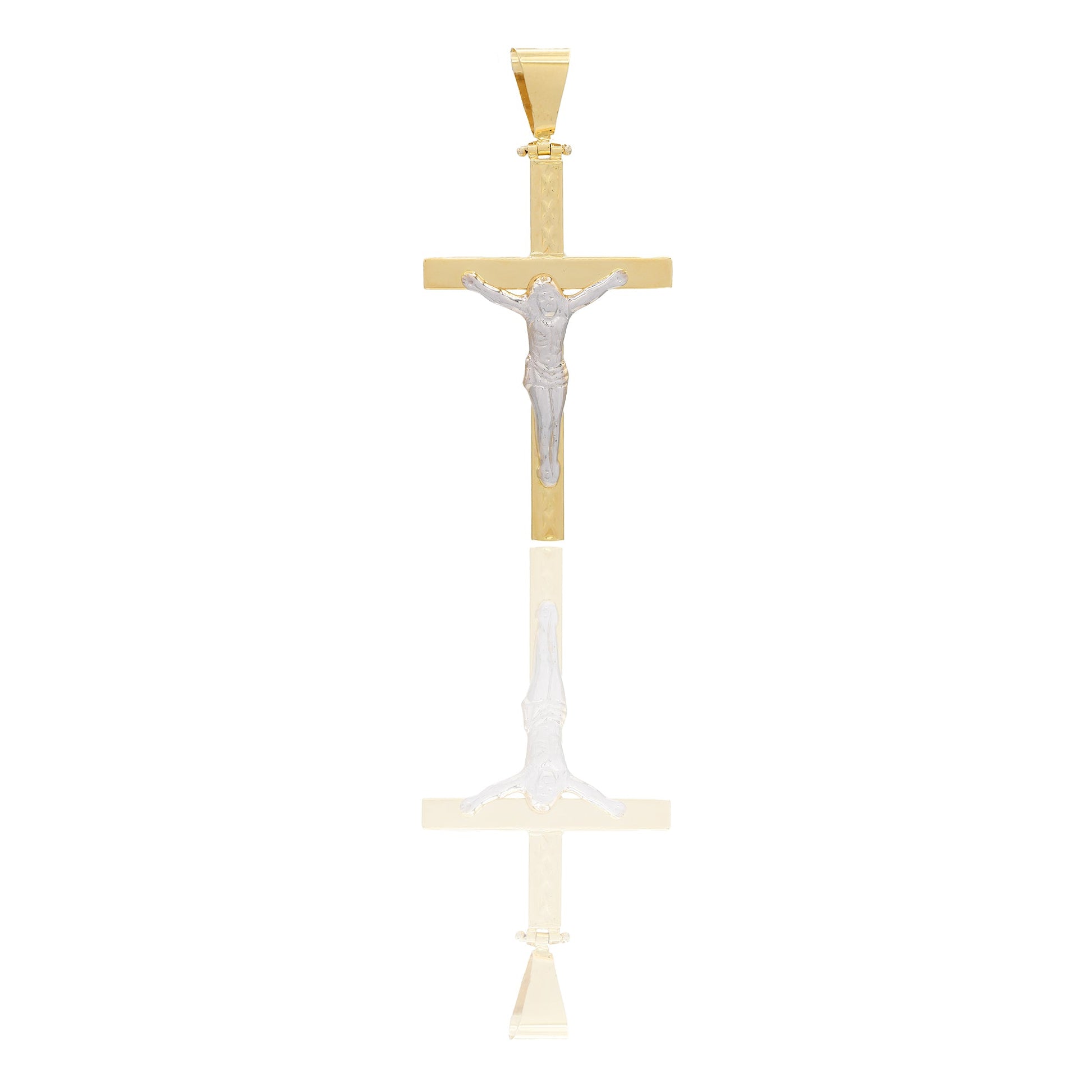 Ciondoli Oro Giallo Oro Bianco Oro 18 carati Croce con Cristo martellata Solo oro 5,7cm x 3cm