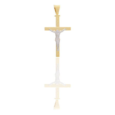 Ciondoli Oro Giallo Oro Bianco Oro 18 carati Croce con Cristo martellata Solo oro 5,7cm x 3cm