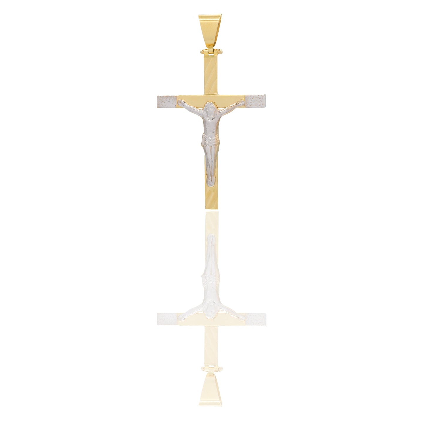 Ciondoli Oro Giallo Oro Bianco Oro 18 carati Croce con Cristo Rigata e Diamantata Solo oro 5,5 cm x 3cm