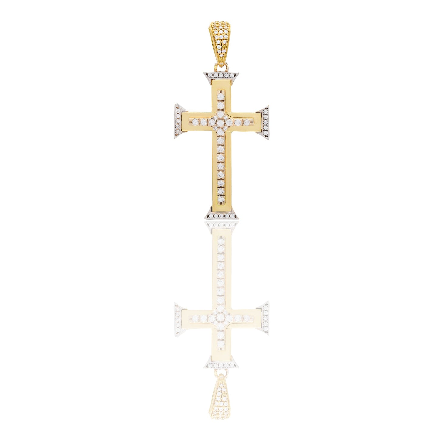 Ciondoli Oro Giallo Oro Bianco Oro 18 carati Croce lucida Zirconi Bianchi 5,6cm x 2,7cm