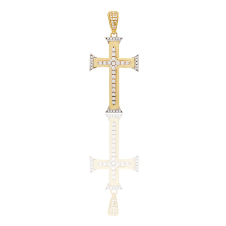 Ciondoli Oro Giallo Oro Bianco Oro 18 carati Croce lucida Zirconi Bianchi 5,6cm x 2,7cm