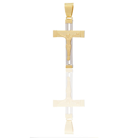 Ciondoli Oro Giallo Oro Bianco Oro 18 carati Croce con Cristo traforata Solo oro 3,7cm x 1,8cm