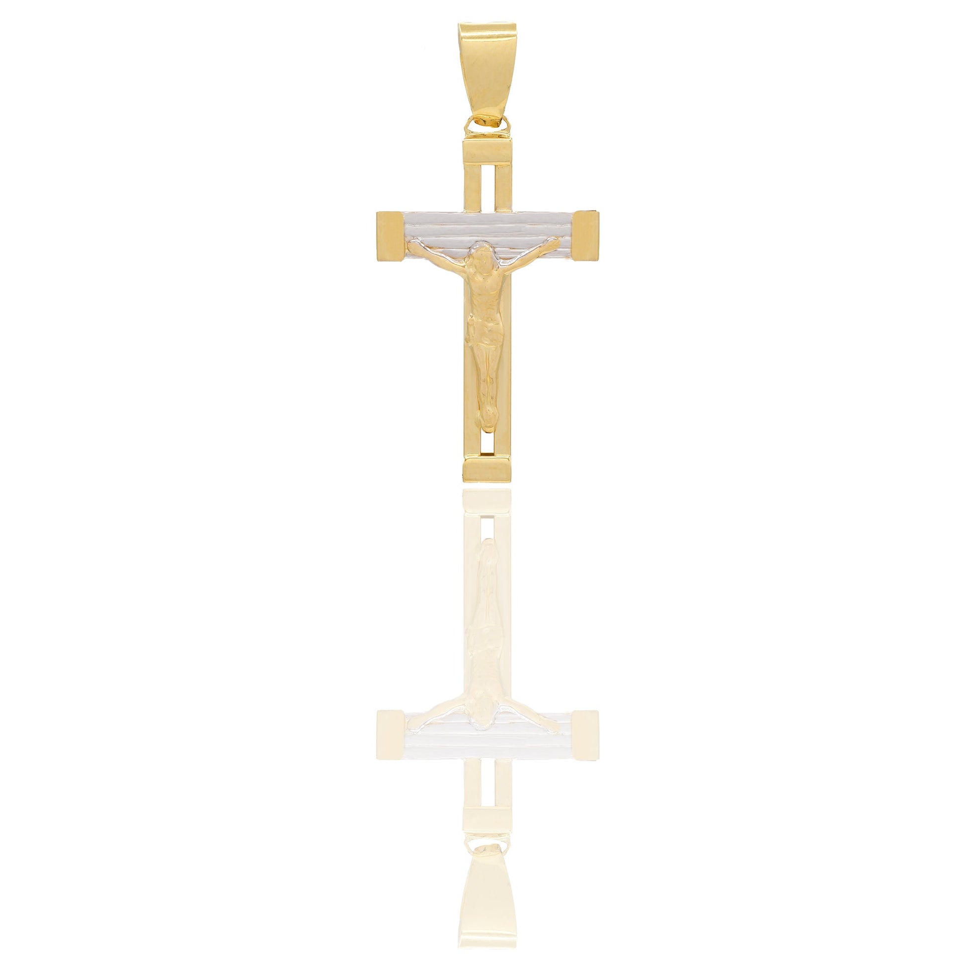 Ciondoli Oro Giallo Oro Bianco Oro 18 carati Croce con Cristo traforata rigata Solo oro 3,7cm x 1,8cm