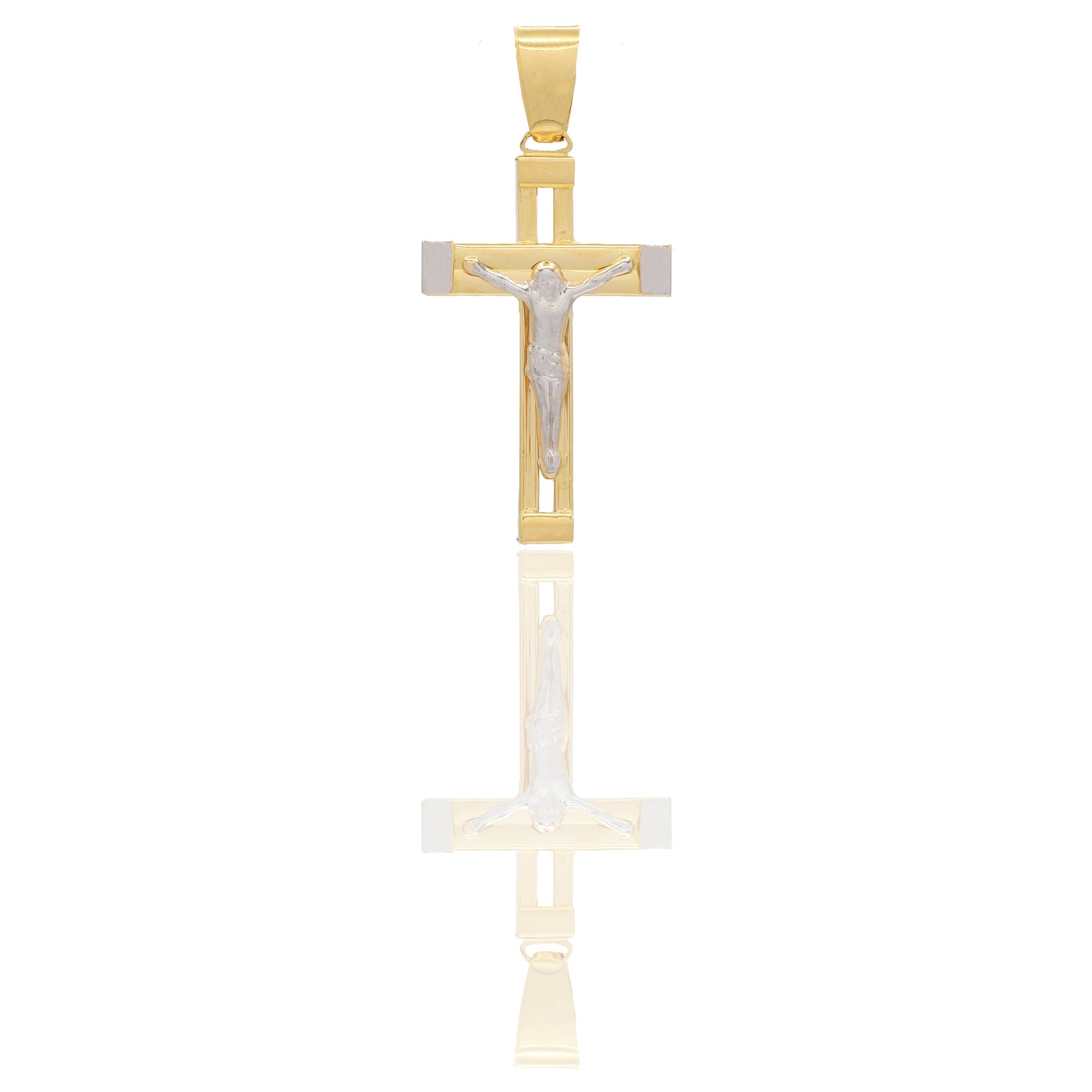 Ciondoli Oro Giallo Oro Bianco Oro 18 carati Croce con Cristo traforata rigata Solo oro 3,7cm x 1,8cm