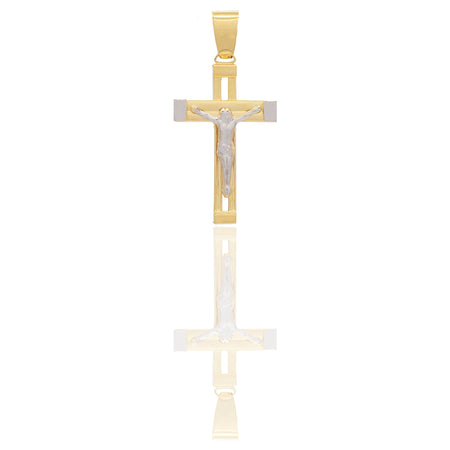 Ciondoli Oro Giallo Oro Bianco Oro 18 carati Croce con Cristo traforata rigata Solo oro 3,7cm x 1,8cm