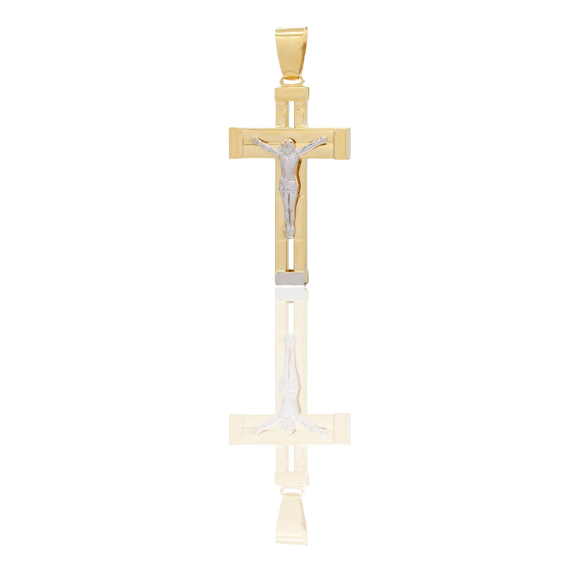 Ciondoli Oro Giallo Oro Bianco Oro 18 carati Croce con Cristo traforata rigata Solo oro 4cm x 1,9cm