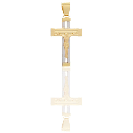 Ciondoli Oro Giallo Oro Bianco Oro 18 carati Croce con Cristo traforata rigata Solo oro 3.9 cm x 1,9cm